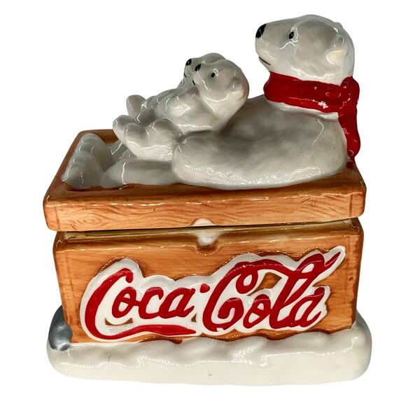 Coca Cola Collectibles Polar Bear Trinket Box Sled Lid Ceramic Hinge Missing - Picture 1 of 12